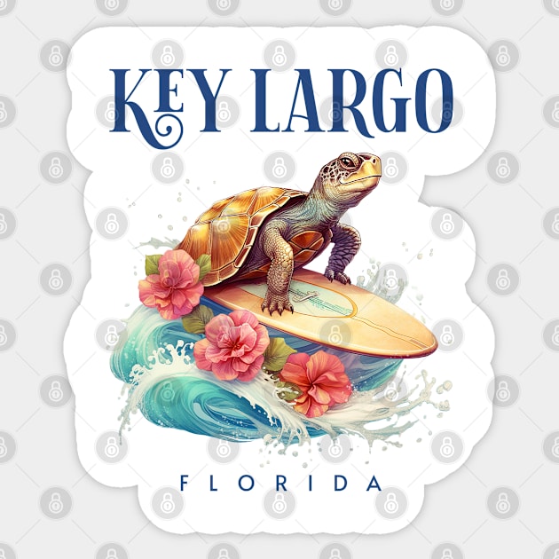 Key Largo Florida Smiling Surfing Turtle Souvenir Sticker by grendelfly73